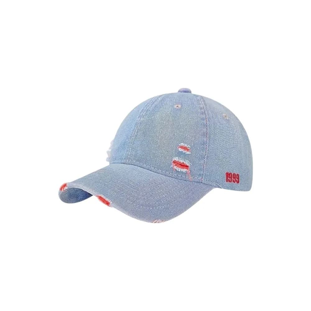 Adjustable Frayed Denim Baseball Cap Sunshade Sunscreen Unisex Retro Peaked Hat Embroidered Polyester Distressed Blue Casquette