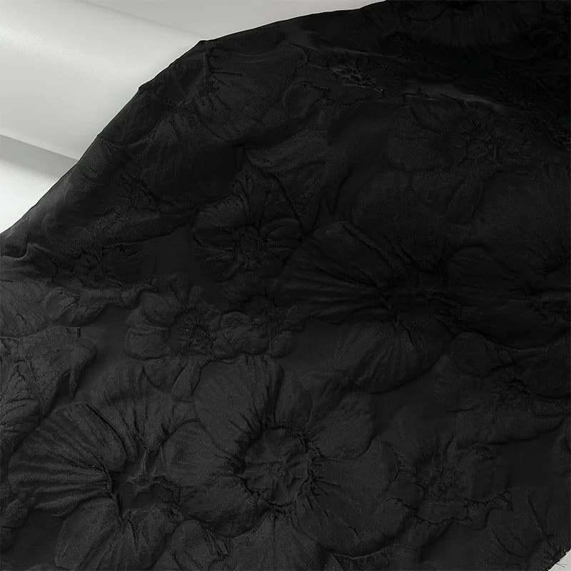 Skin-friendly solid black embossed floral jacquard fabric cheongsam Hanfu dress handmadediyCloth