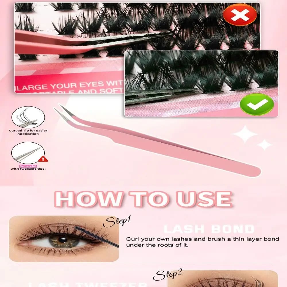 Extension ciglia a ciuffetti 40D fai da te, con banda invisibile, stile occhi di gatto, ciglia finte effetto manga, ciglia a ciuffetti in visone premium