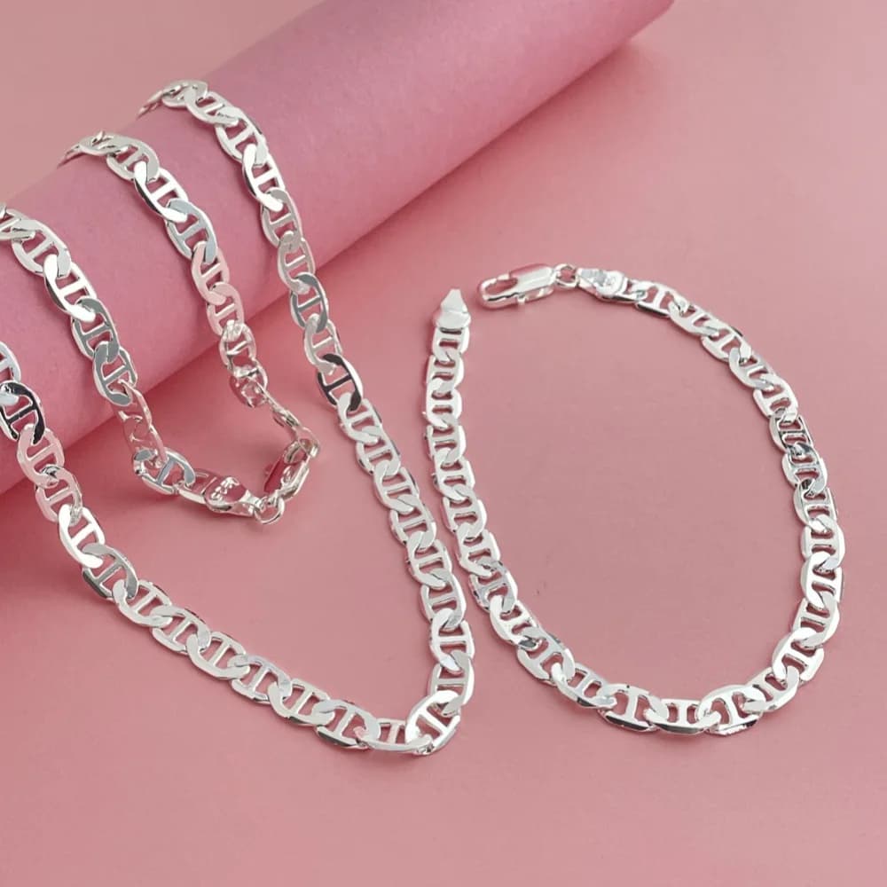 Set in Argento Sterling 925, Collana e Bracciale da 6MM, Gioielli Semplici ed Eleganti per Donne, Regalo per Compleanno, Festa, Matrimonio, Anniversario