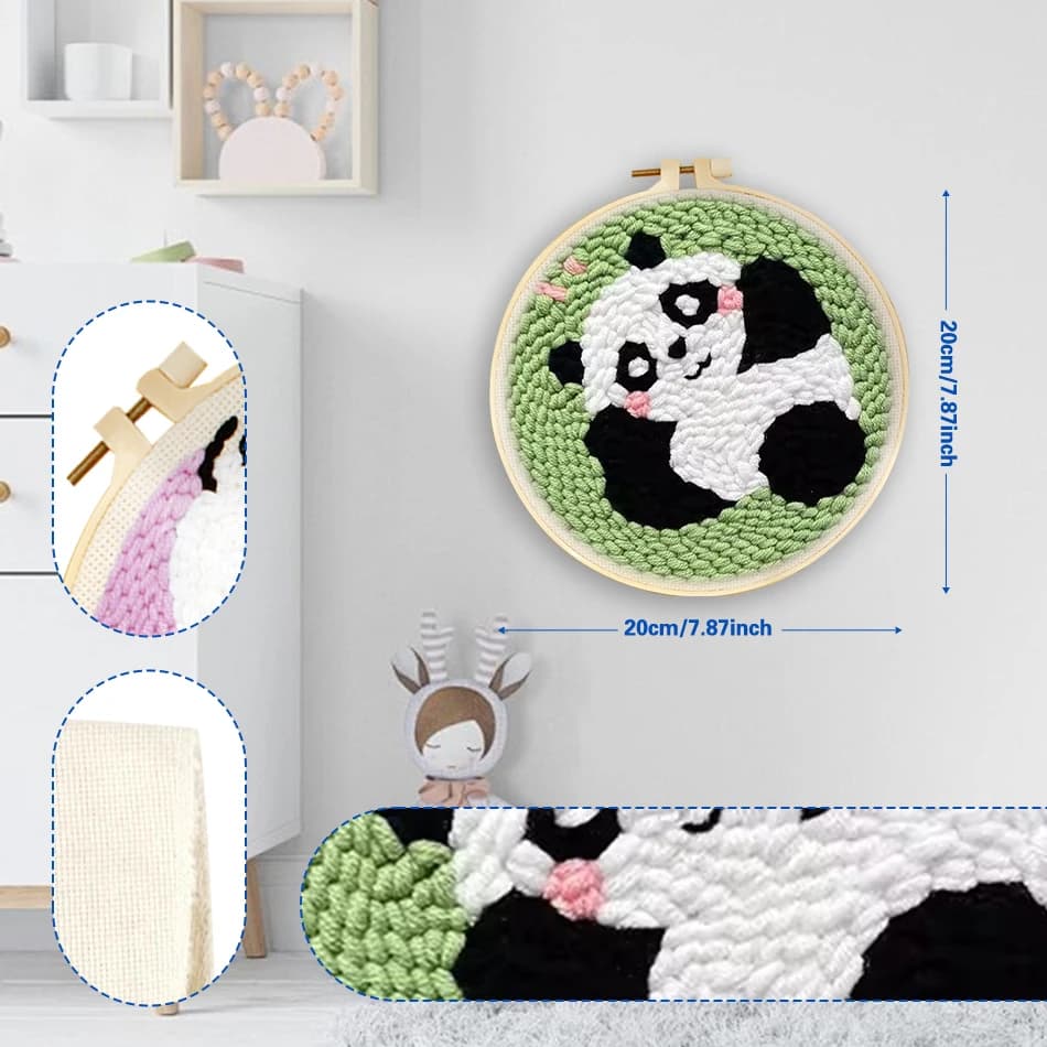 Kit per ricamo punch needle GATYZTORY, animali panda con cornice, kit per ricamo a maglia per principianti, filato per cucito, regalo personalizzato