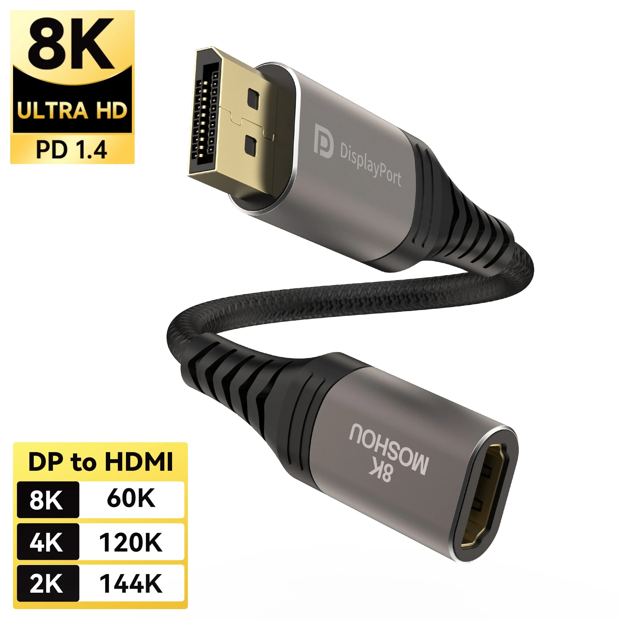 DisplayPort Adapter to HDMI 8K@60Hz Converter DP 1.4 to HDMI 2.1 male-female unidirectional for AMD NVIDIA desktop tablet