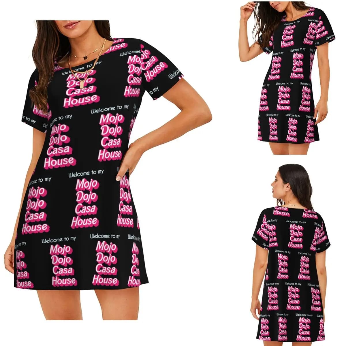 Custom Mojo Dojo Casa House Short Sleeves Nightdress For Sleeping Sleepshirts Women Short Sleeve Nightgowns Loose Pajama Dress