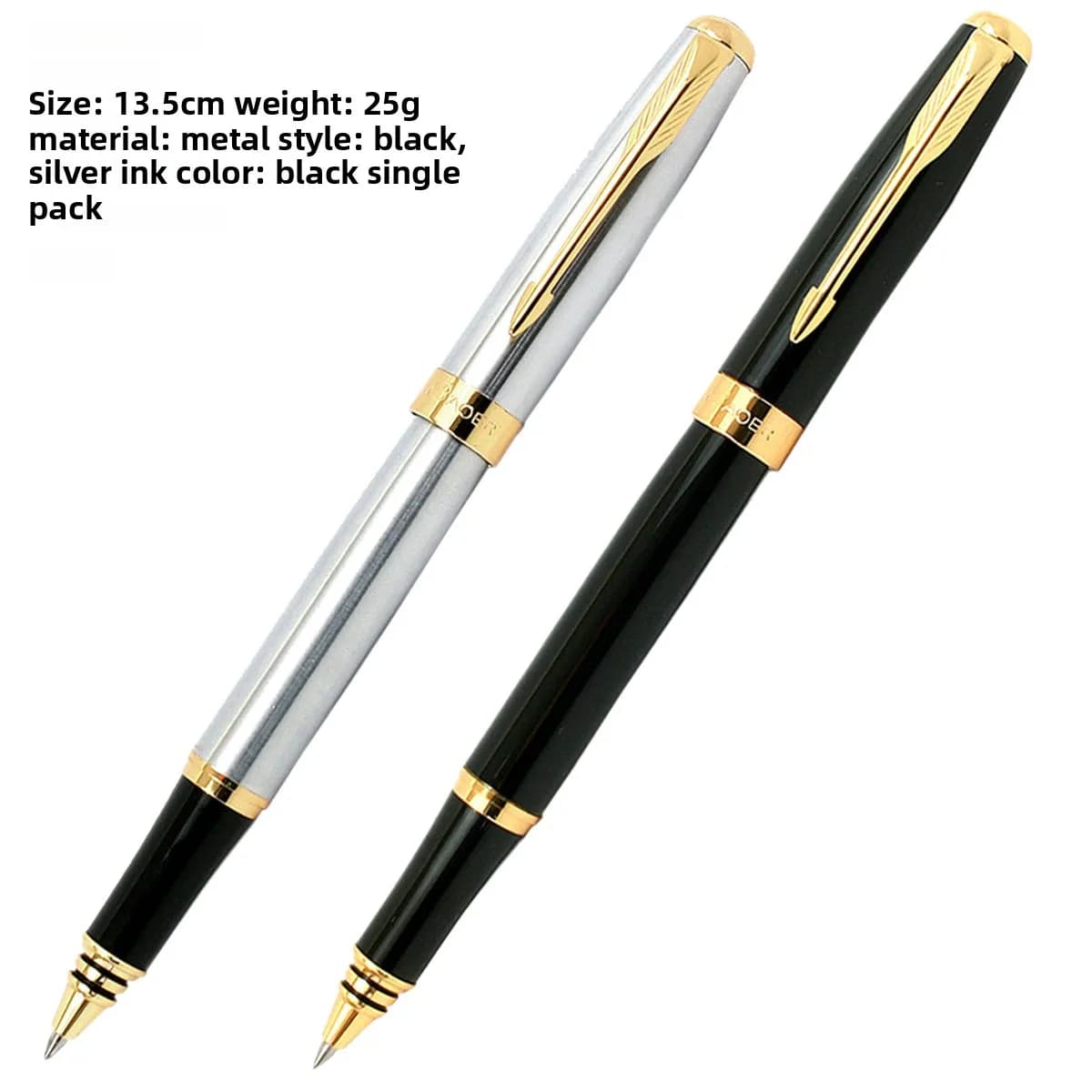 BAOER 388 Classic Stainless Steel Business Medium Nib Fountain Pen New Silver Golden Trim M Nib Ink Pen Nibs for Fountain Pens