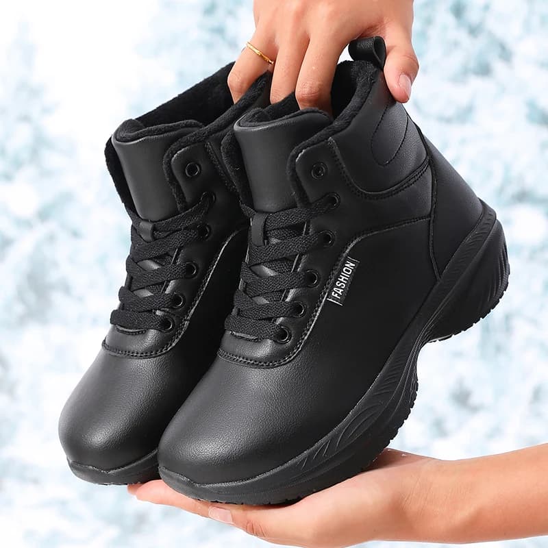 Scarpe a piedi nudi con punta larga e top medio Scarpe da passeggio stringate in pelle artificiale di tendenza da donna Scarpe da ginnastica da neve invernali impermeabili e calde