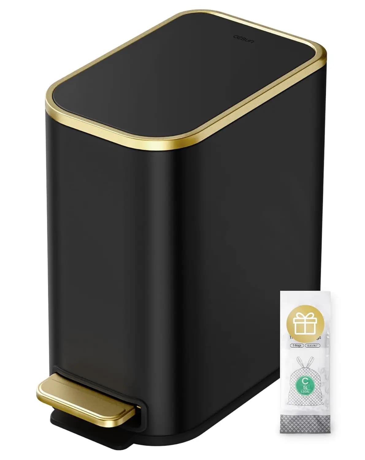 Cestino per bagno con coperchio a chiusura ammortizzata, 5 L/1,3 Galloni, in acciaio inossidabile, con secchio interno rimovibile, a pedale