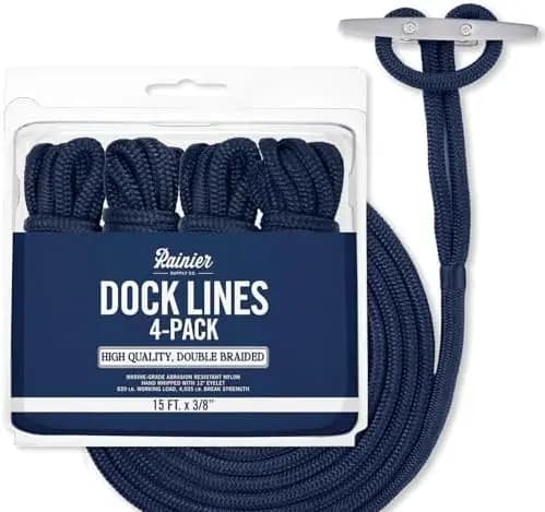 RainierSupplyCo Corde da Ormeggio Premium in Nylon a Doppia Treccia - Confezione da 1, 2 e 4 Corde Marine con Occhiello