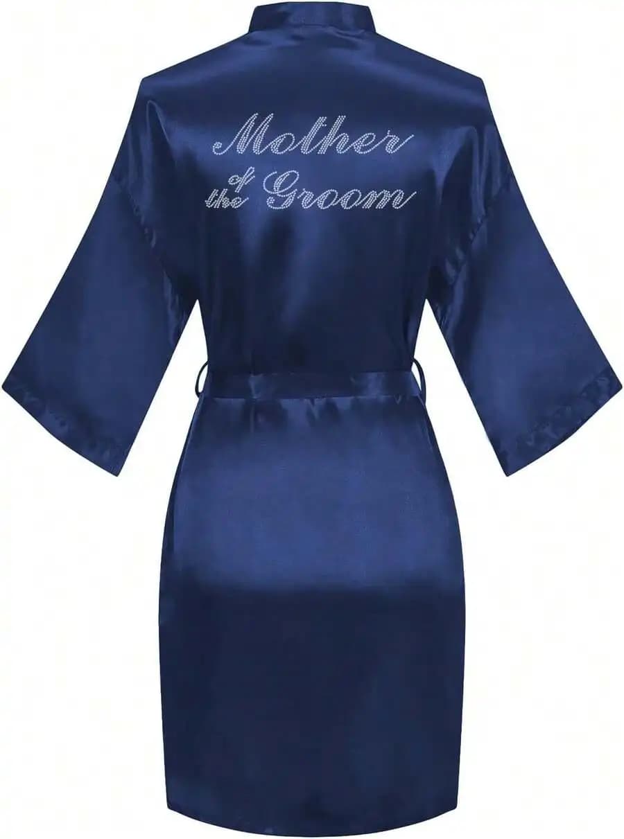 Women Satin Robe With Rhinestone Mother Of The Groom Wedding Party Bathrobe