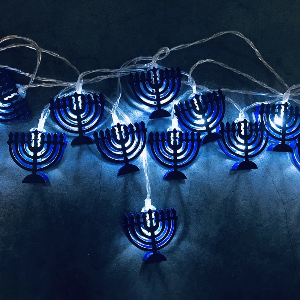 Nine LED String Lights 1.65m 10 Lamps Blue Battery Operated Hanukkah Decorations Mini Lights for Wall Tree Table Jewish Weddings