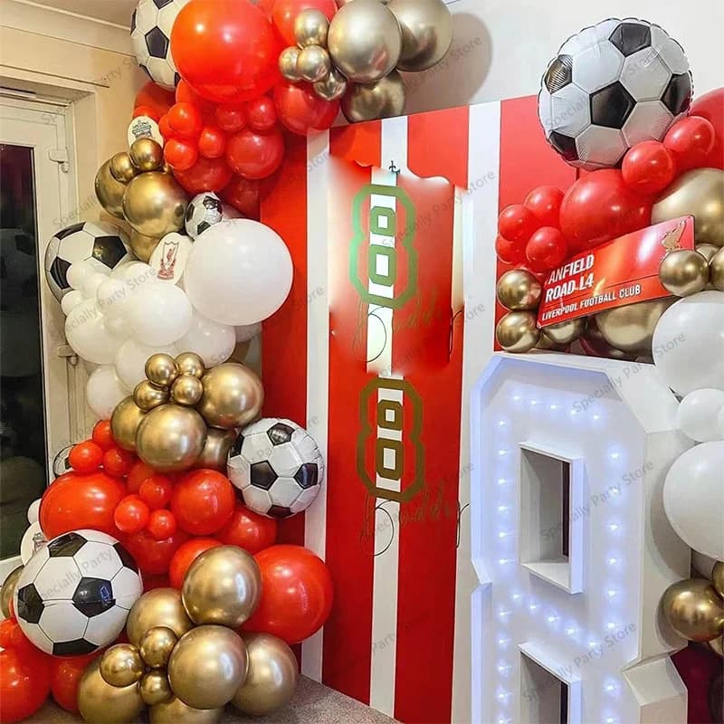 1 set rosso bianco metallo oro palloncino in lattice arco ghirlanda kit palloncini foil calcio ragazzi compleanno calcio decorazioni per feste forniture Globos