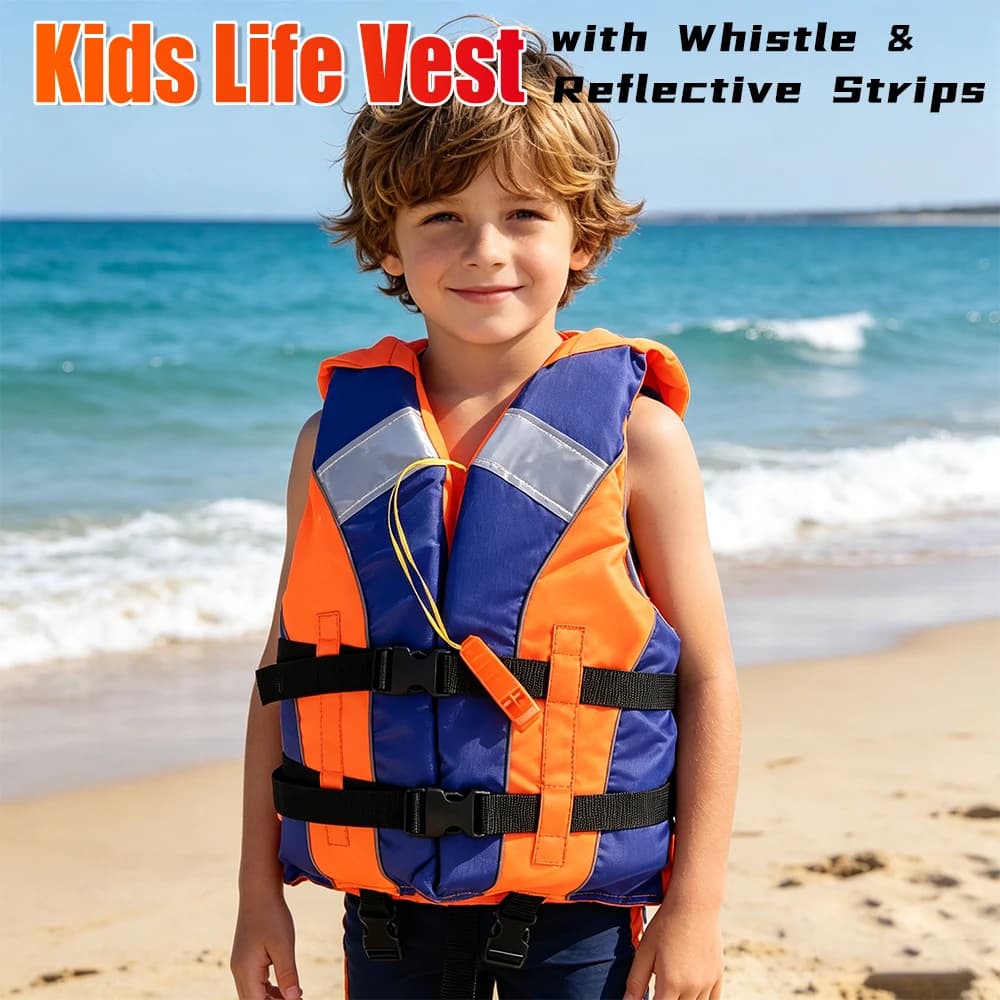 Kids Life Vest Swimming Aid Jackets Children Swimsuit Life Jacket with Whistle Reflective Strip Boating Surfing Pool Accessories