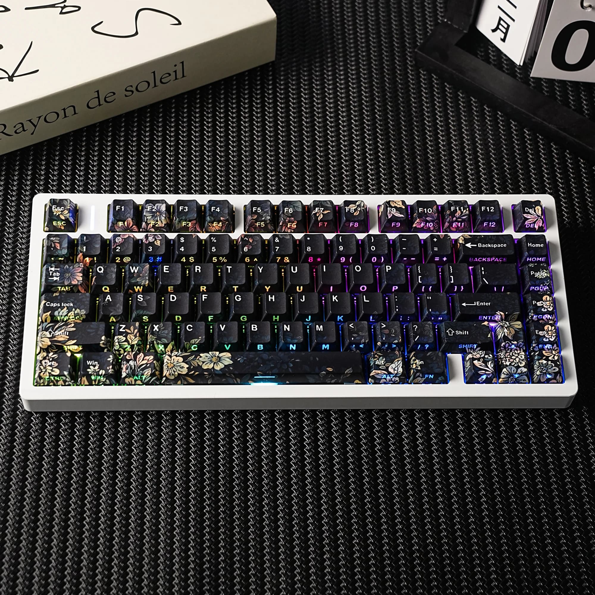 Keycaps PBT Dye Sub Double Shot with Lateral Printing, Cherry Profile, Retroilluminati, Layout KR DE RU for Fai-da- Gaming Mechanics ♪