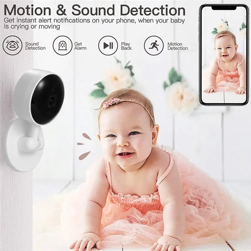 *ONE DAY Telecamera Tuya Wifi per interni, Baby Monitor, Mini telecamera wireless per la sicurezza domestica Smart Life, CCTV IP, Spina americana audio bidirezionale