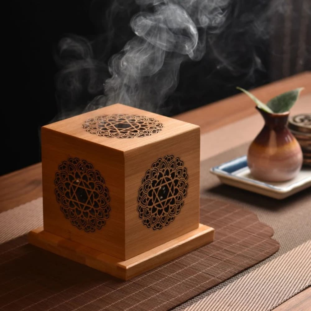 Bruciatore di incenso con esagramma in legno, base cava in legno di sandalo per purificare la meditazione, l'ufficio e la decorazione dell'aromaterapia domestica