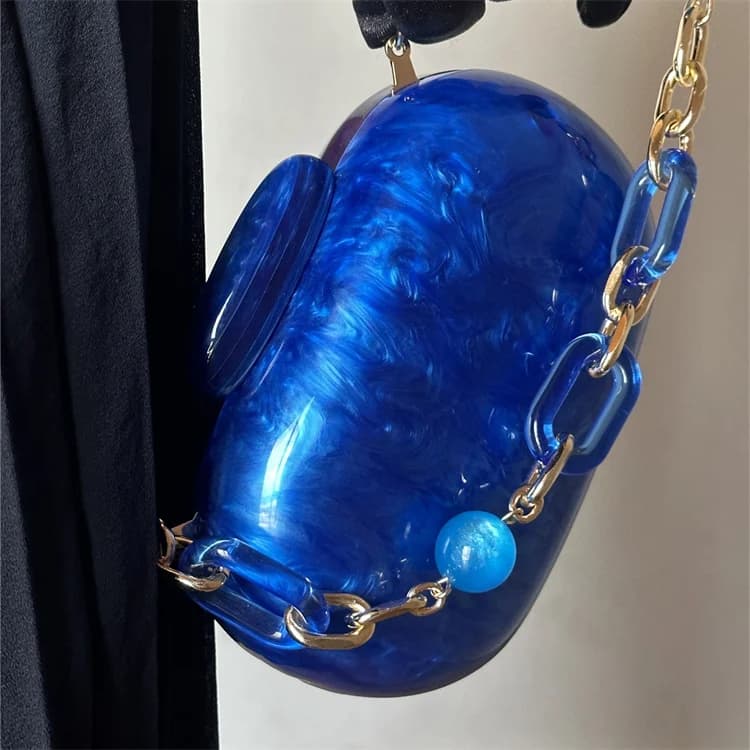 Luxury fashion Klein blue marble pattern Round evening handbag high quality clutch acrylic bag