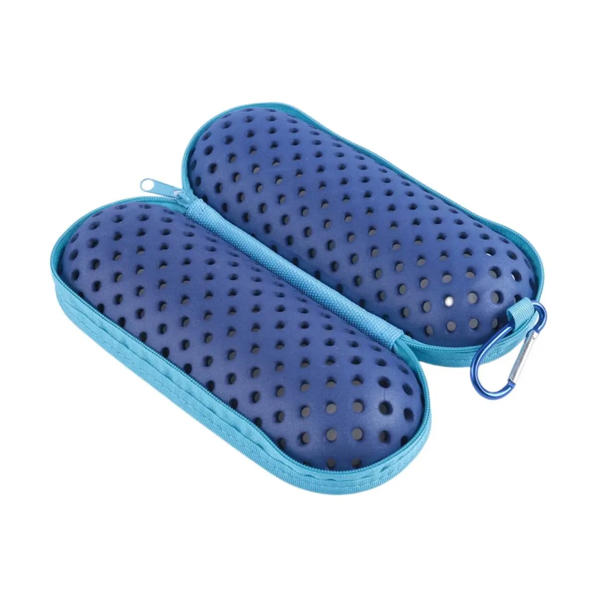 L79A Swim Goggle Case for Swimming Goggles, EVA Carrying Case with Drain Hole Zipper Sunglasses Case with Clip Blue