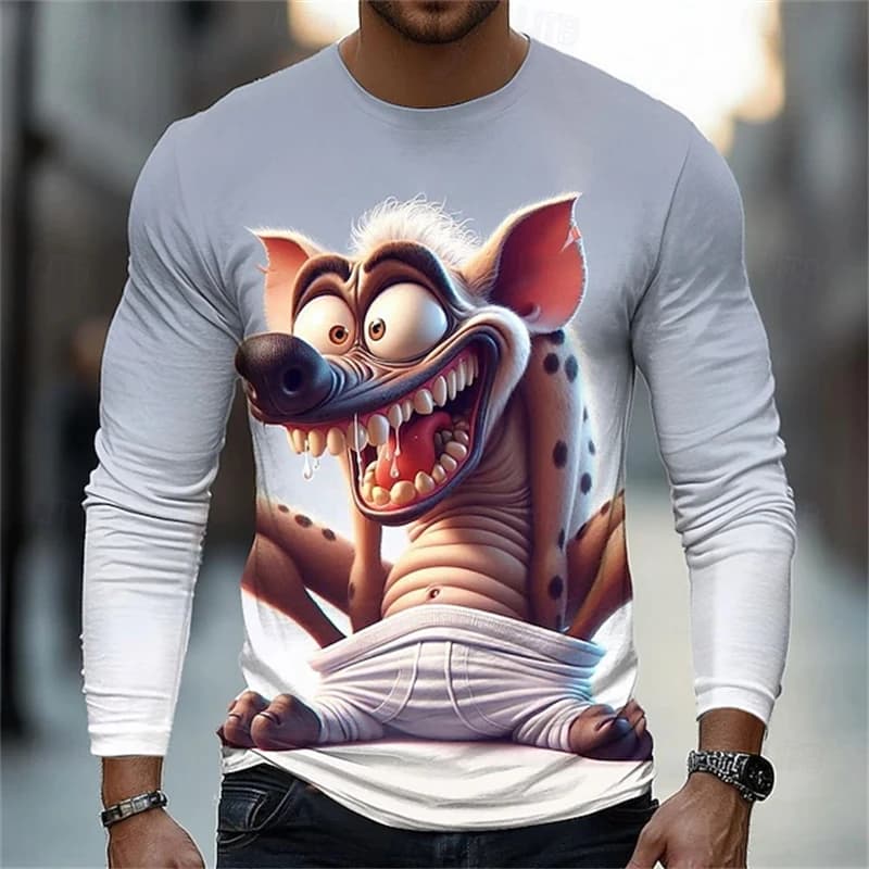 Men's 3D Hyena T Shirt Long Sleeve T Shirt 3D Print Crew Neck Shirt Fashion Basic Street Casual Daily Summer Spring Apparel New