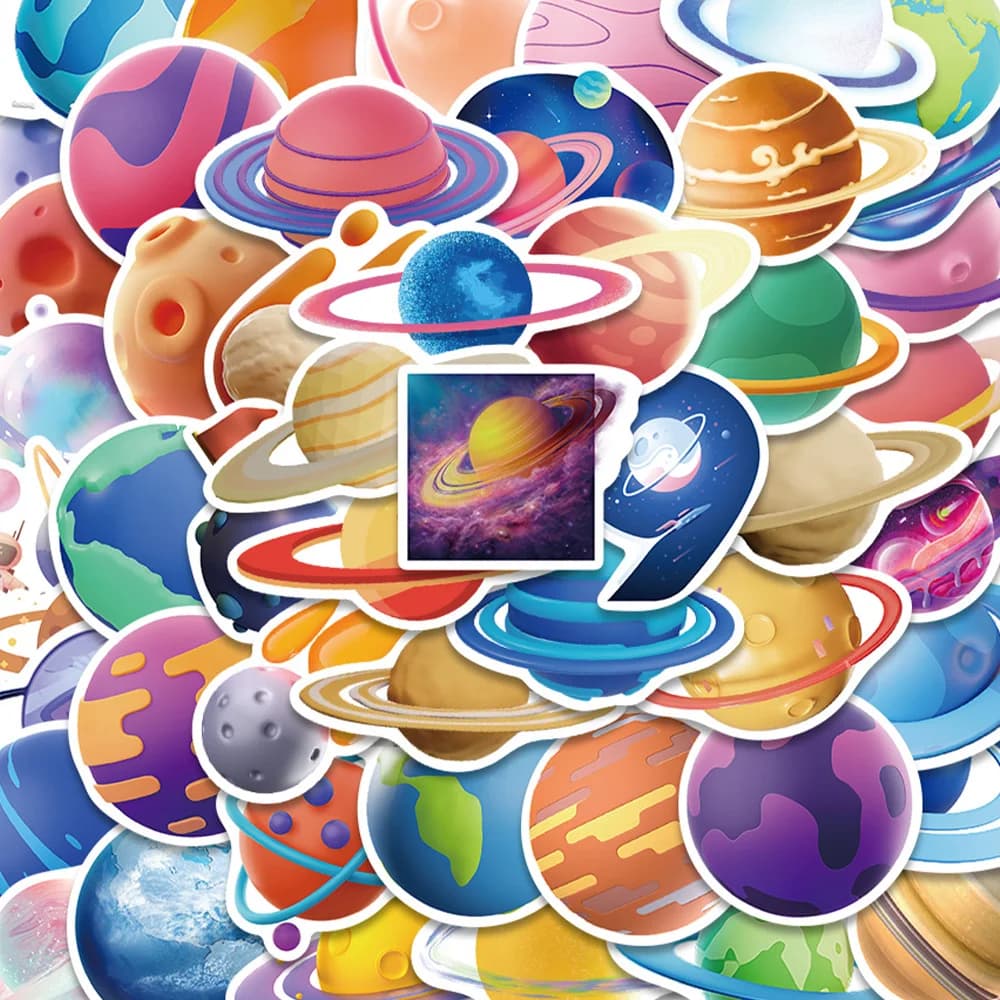 50 pcs cartoon planet sticker funny decal fresh decal for diary refrigerator bag magazine decoration sticker student reward
