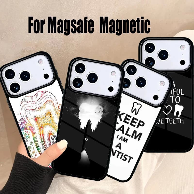 Custodia Morbida per iPhone con Design Denti da Dentista per iPhone 17 Air 16e 15 14 13 12 11 Pro Max Plus, Cover Magnetica Wireless Magsafe