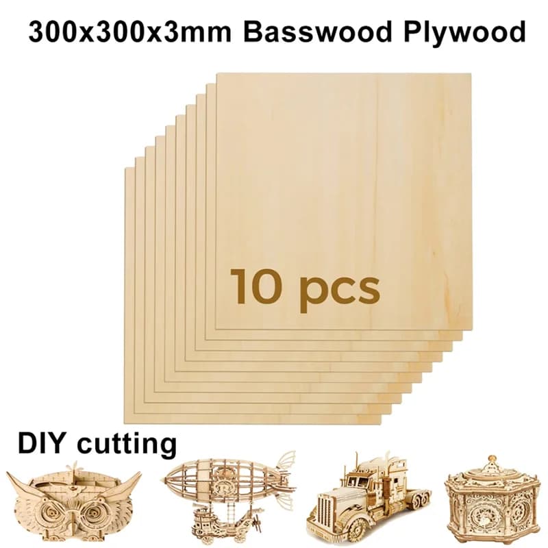 Fogli di tiglio 10 pezzi 300/300mm 3mm di spessore per progetti artigianali fai da te taglio Laser in legno incisione a legna accessori artigianali fai da te