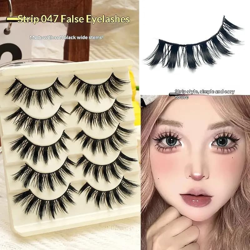 5 Pairs Manga Lashes Cosplay Fake Eyelashes Strip Lash Soft Natural Look Fox Eye Korean Manhua Makeup False Eyelashes