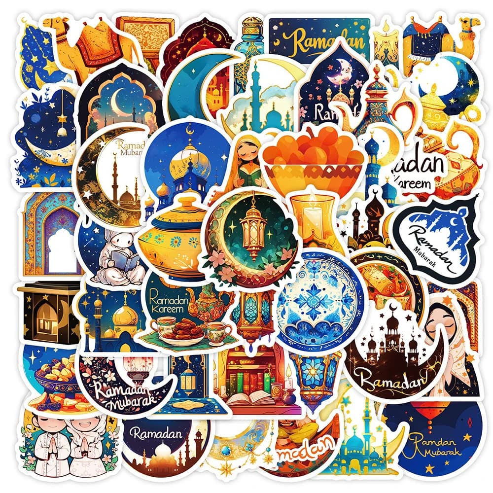 10/30/50PCS Eid Mubarak Adesivi Ramadan Luna D'oro Adesivo FAI DA TE Libro Del Telefono Del Computer Portatile Impermeabile Graffiti Decalcomanie Festa Musulmano