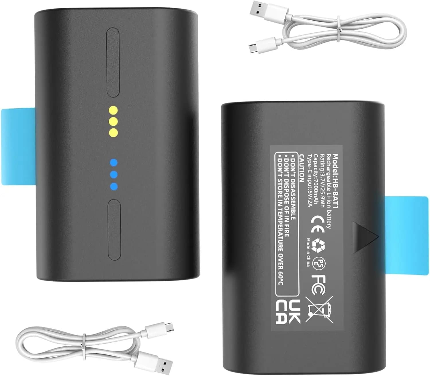 Pack of 2 7000mAh batteries for outdoor cameras with Type-C cable, compatible with wireless security cameras