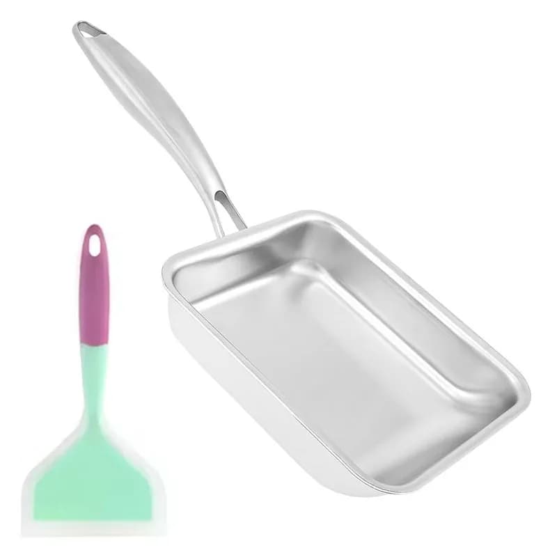 Tamagoyaki stainless steel pan Japanese frittata non-stick pan Rectangular egg pan with silicone wheel
