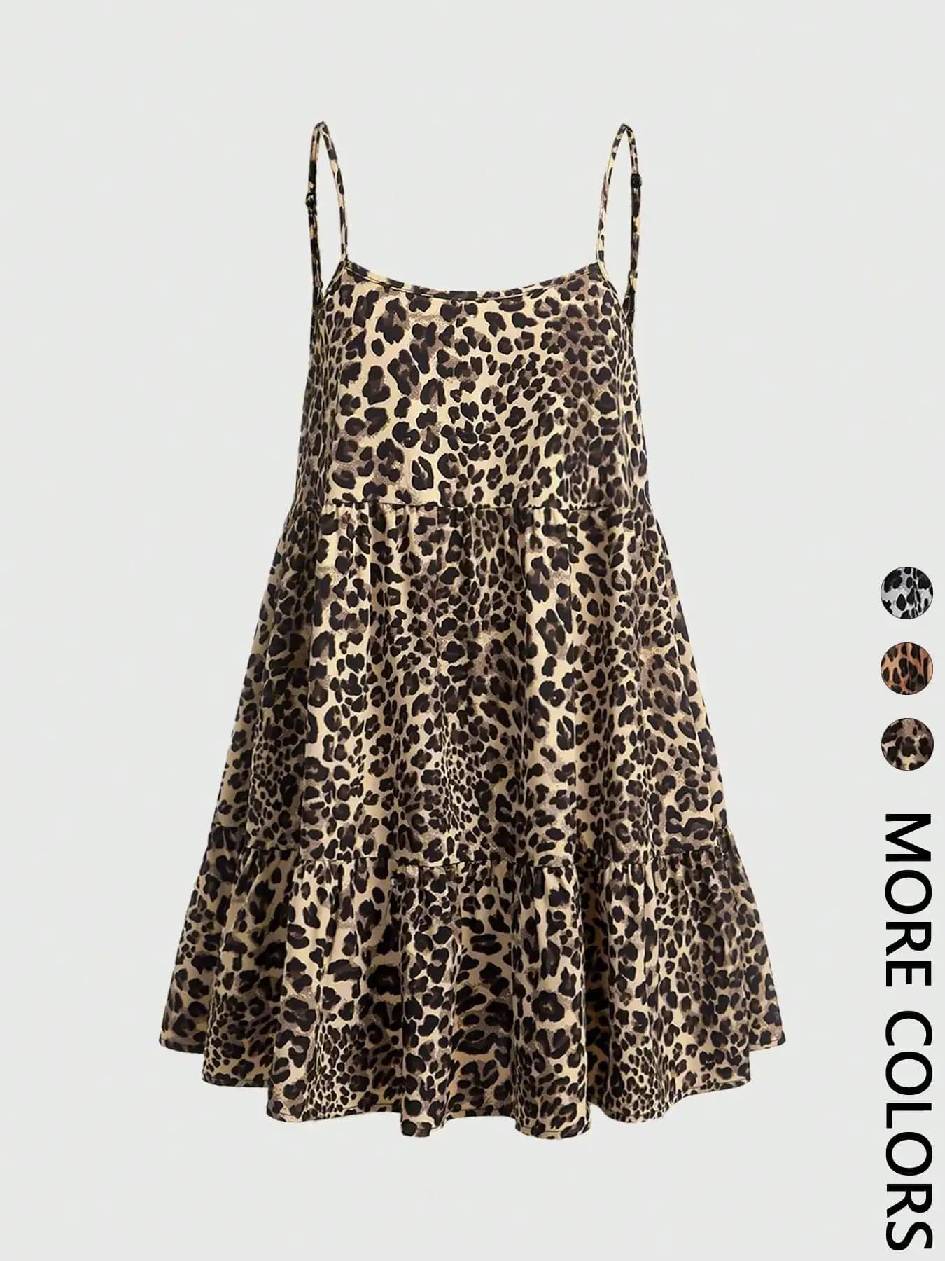 Women's Dress with Leoped Print and Adjustable Straps Sweat skirt with sexy vintage style Fashionable and versatile