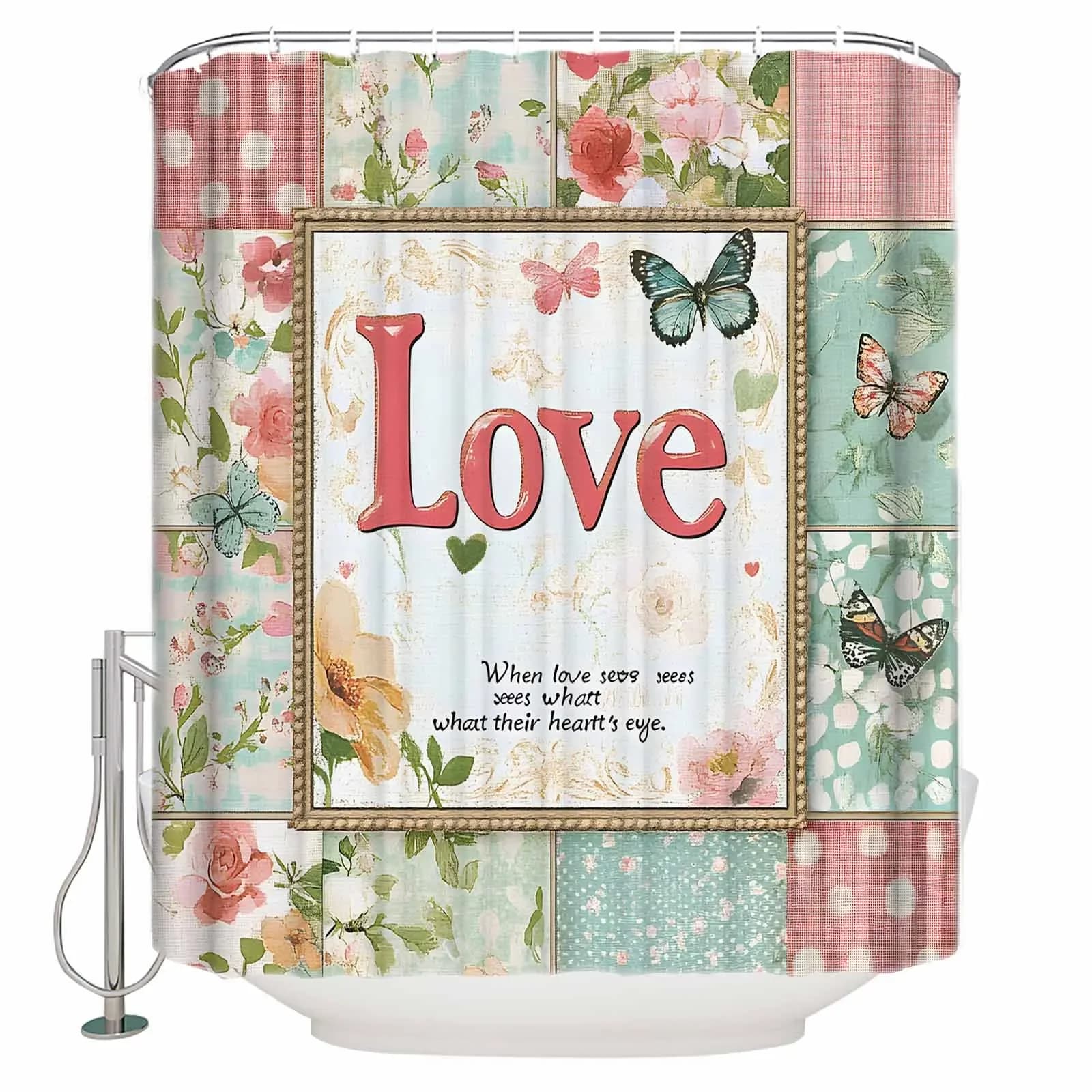 Sfondo floreale AMORE Copertura Tende da doccia Tende da bagno impermeabili Decorazioni per la casa Tenda da bagno moderna di lusso