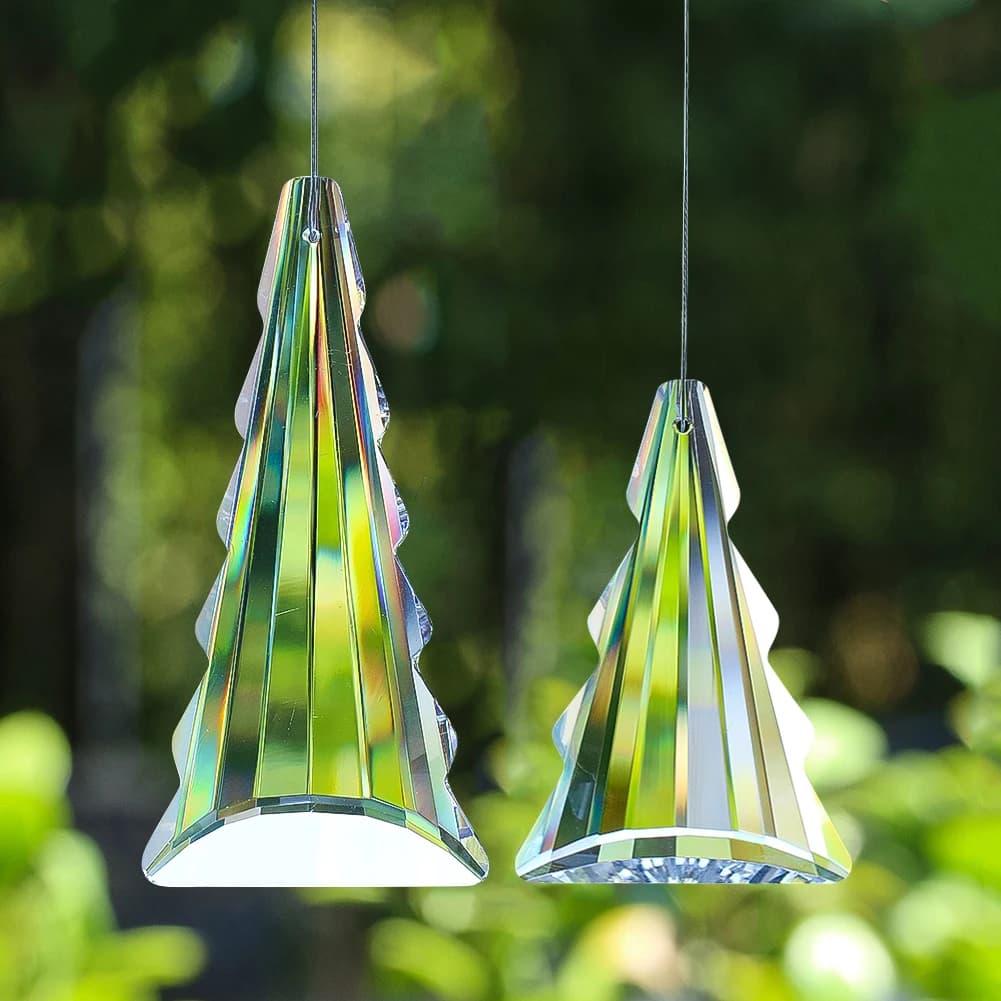 Christmas Tree Shape Crystal Suncatcher Hanging Faceted Glass Prism Rainbow Maker Car Pendant Xmas Decor Chandelier Replacement