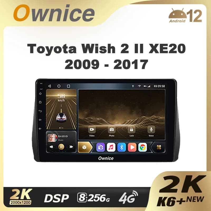 Ownice K6 + 2K per Toyota Wish 2 II XE20 2009 - 2017 Autoradio Lettore Video Navigazione Stereo GPS Android 12 No 2din 2 Din DVD