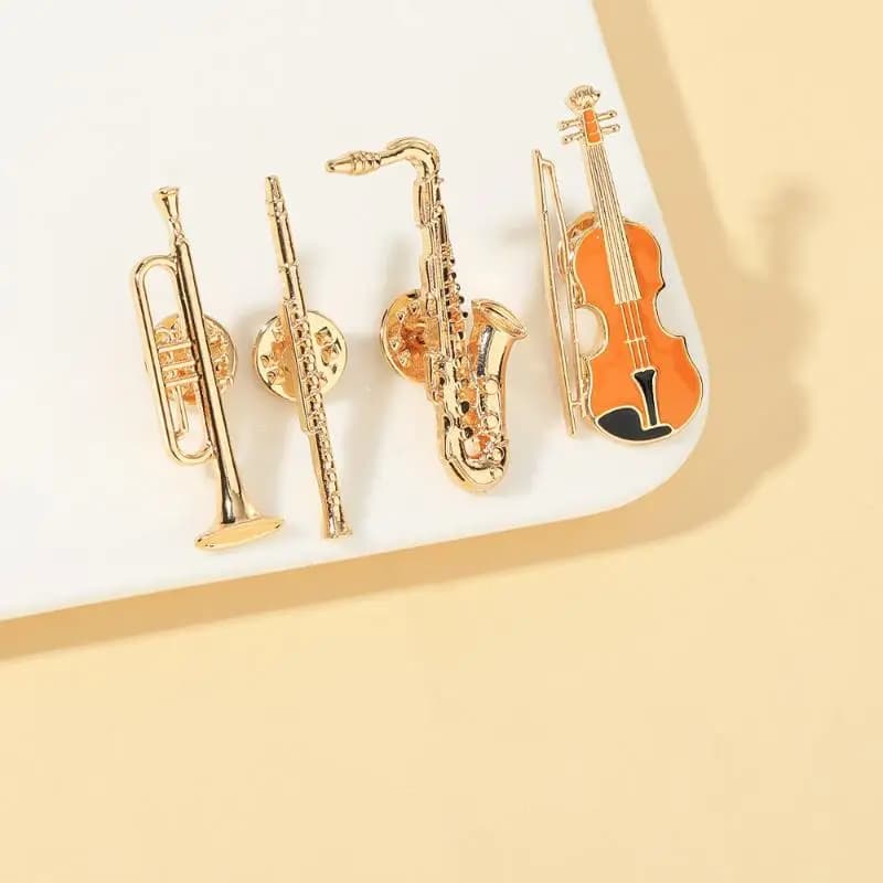 ✰✪1Pc Symphony Orchestra Badge Funny Musical Instruments Enamel Brooches Trumpet Clarinet Saxophone Violin Shaped Golden Pins