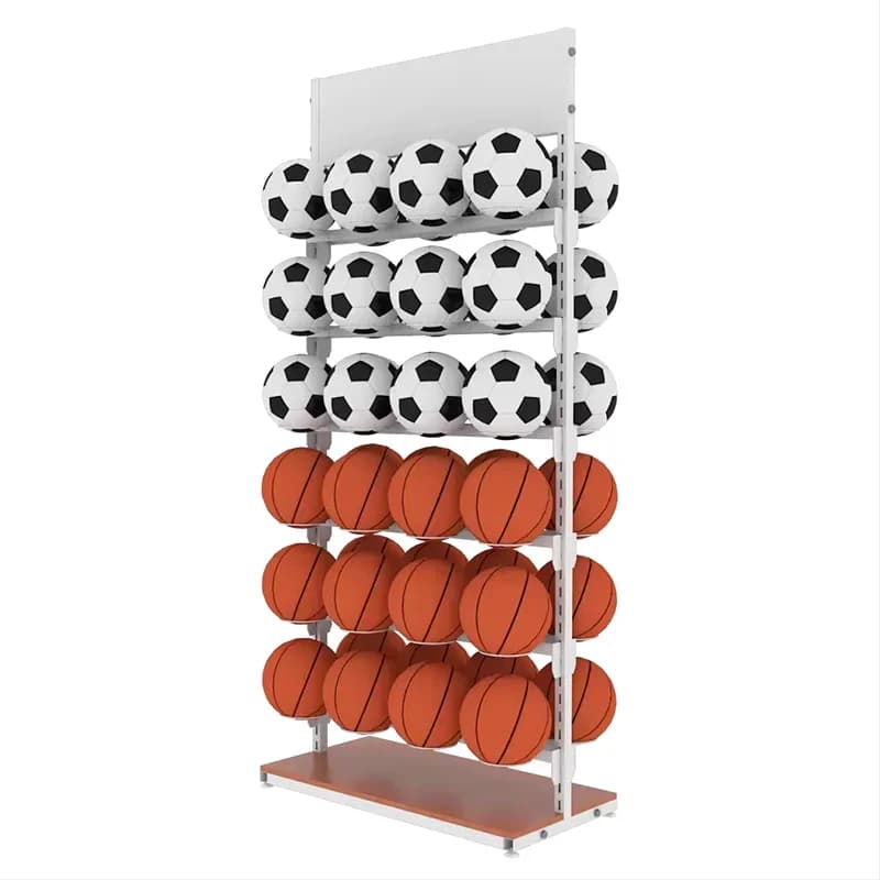 Espositore Autoportante a 6 Ripiani in Metallo per Palestra, Scaffale Bifacciale per Palloni da Calcio, Basket e Pallavolo