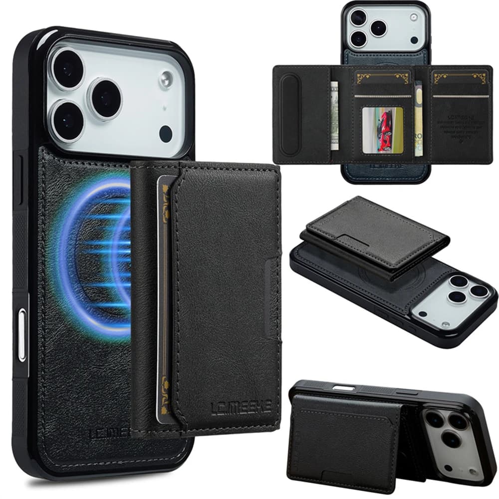 Leather phone case with magnetic vibration for IPhone 17 Pro Max 16 Plus 16E 15 14 13 12 11 Pro Max for back cover with MagSafe wallet