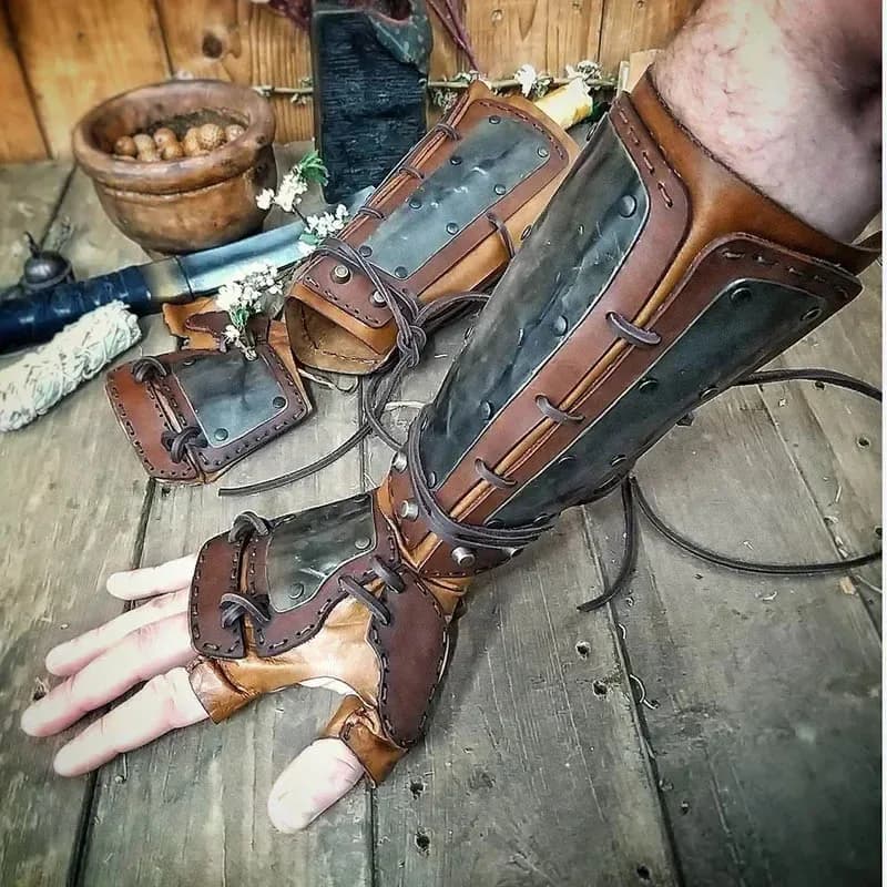 ♥ 2025 New Medieval Samurai Leather Armour Armour Brace Belts Viking Long Shoe Archer Knight Accessories Cosplay Glove Steampun ★ ☆ ly99