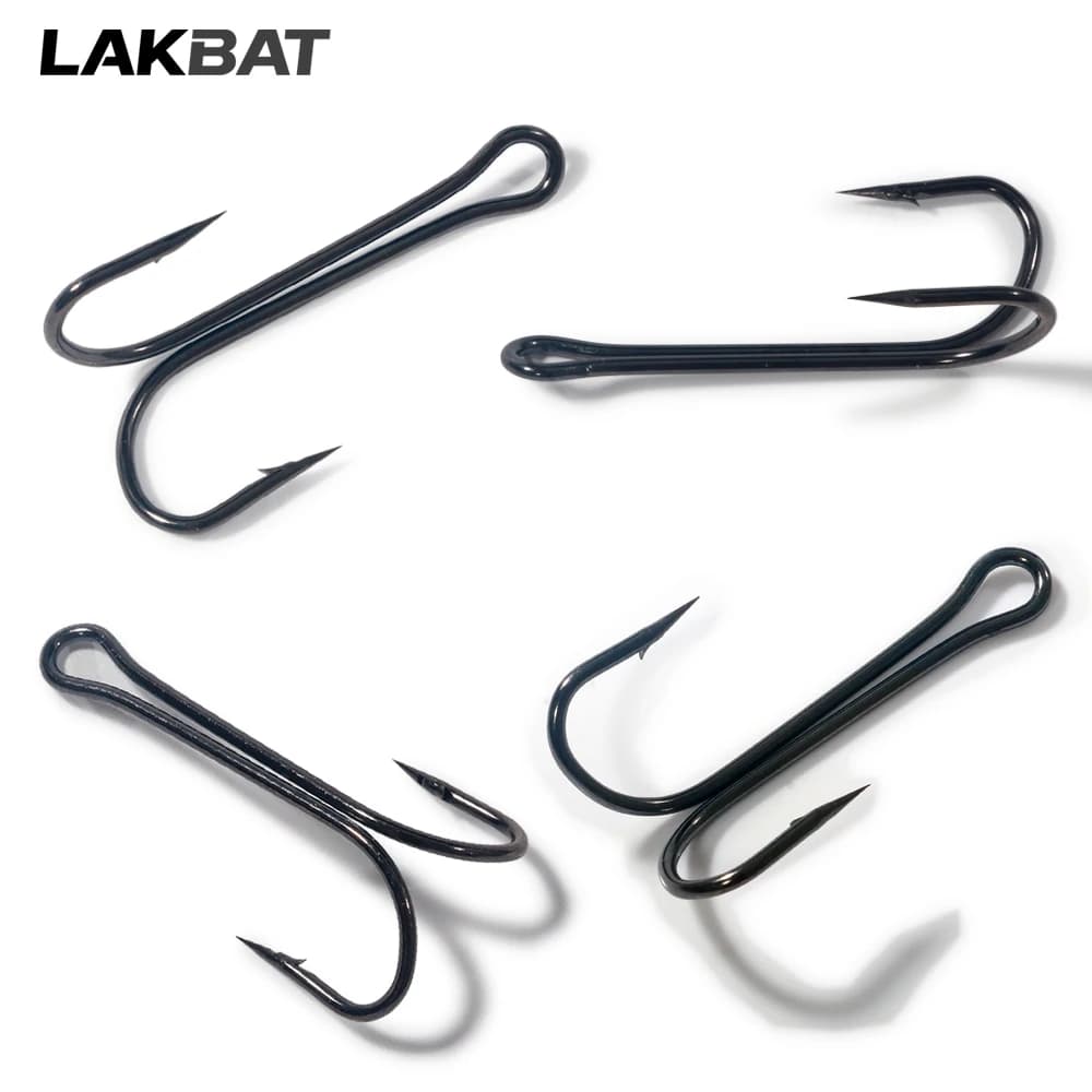 LAKBAT 30pcs Carbon Steel Double Hooks Barbed Crank Jig Hook Box Fly Tying Soft Lure Carp Bass Salt Fresh Tackle