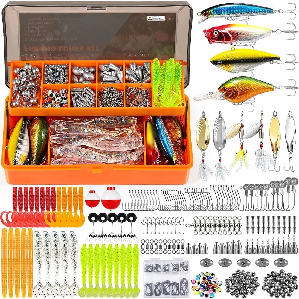 Set di 353/404 Esche da Pesca, Scatola Porta Attrezzi Migliorata con Accessori Inclusi, Crankbait, Ami, Pesi, Altri Accessori, F