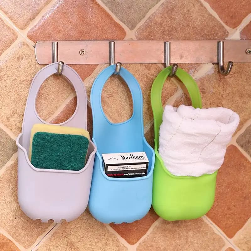 Bathroom Kitchen Sink Sponge Cloth Storage Bag Silicone Drain Basket Hanging Pouch Laundry Hamper Foldable Net Type