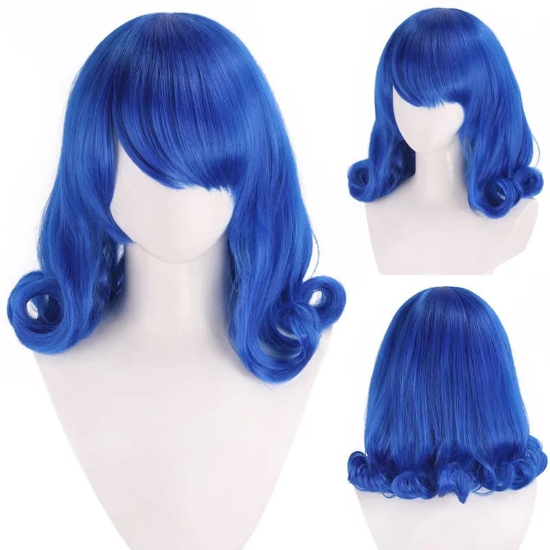Juvia Lockser Role Wig Anime Fairy Tail Cos Sorcerer Character Headgear Party Dress Up Headwear Dark Blue Curled Short Hair