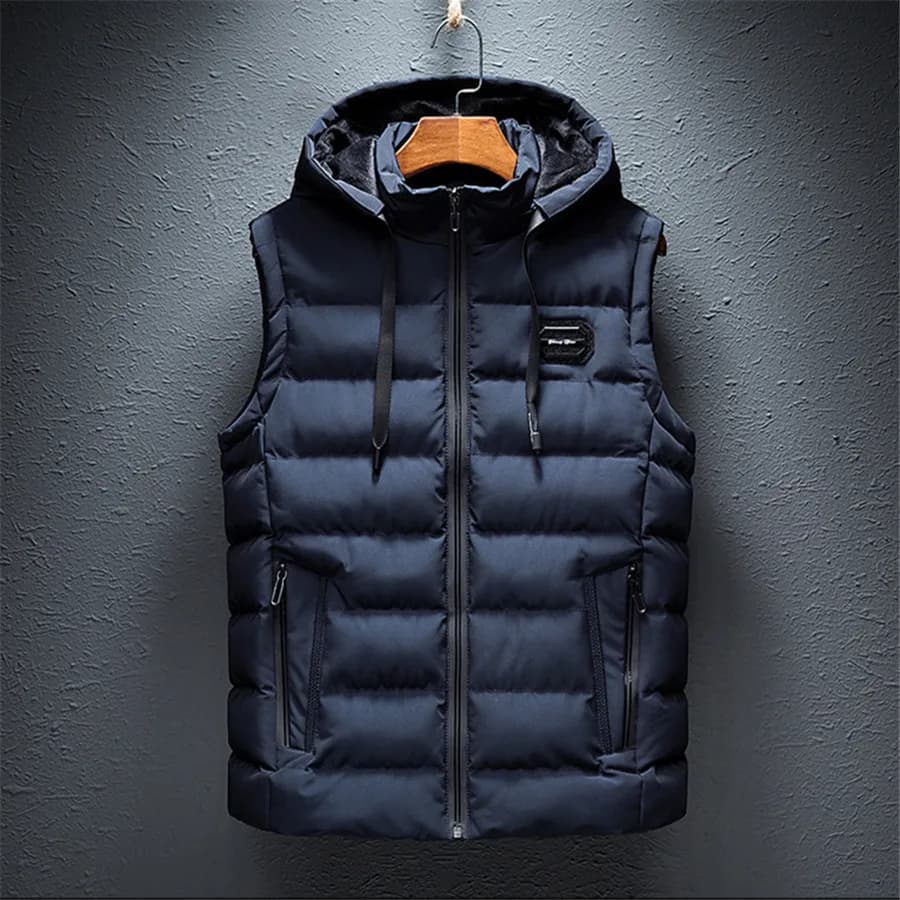 205 Gilet da uomo invernale senza maniche Giacca con cappuccio Cappotto caldo casual Gilet da uomo imbottito in cotone maschile Abbigliamento Oversize 6XL