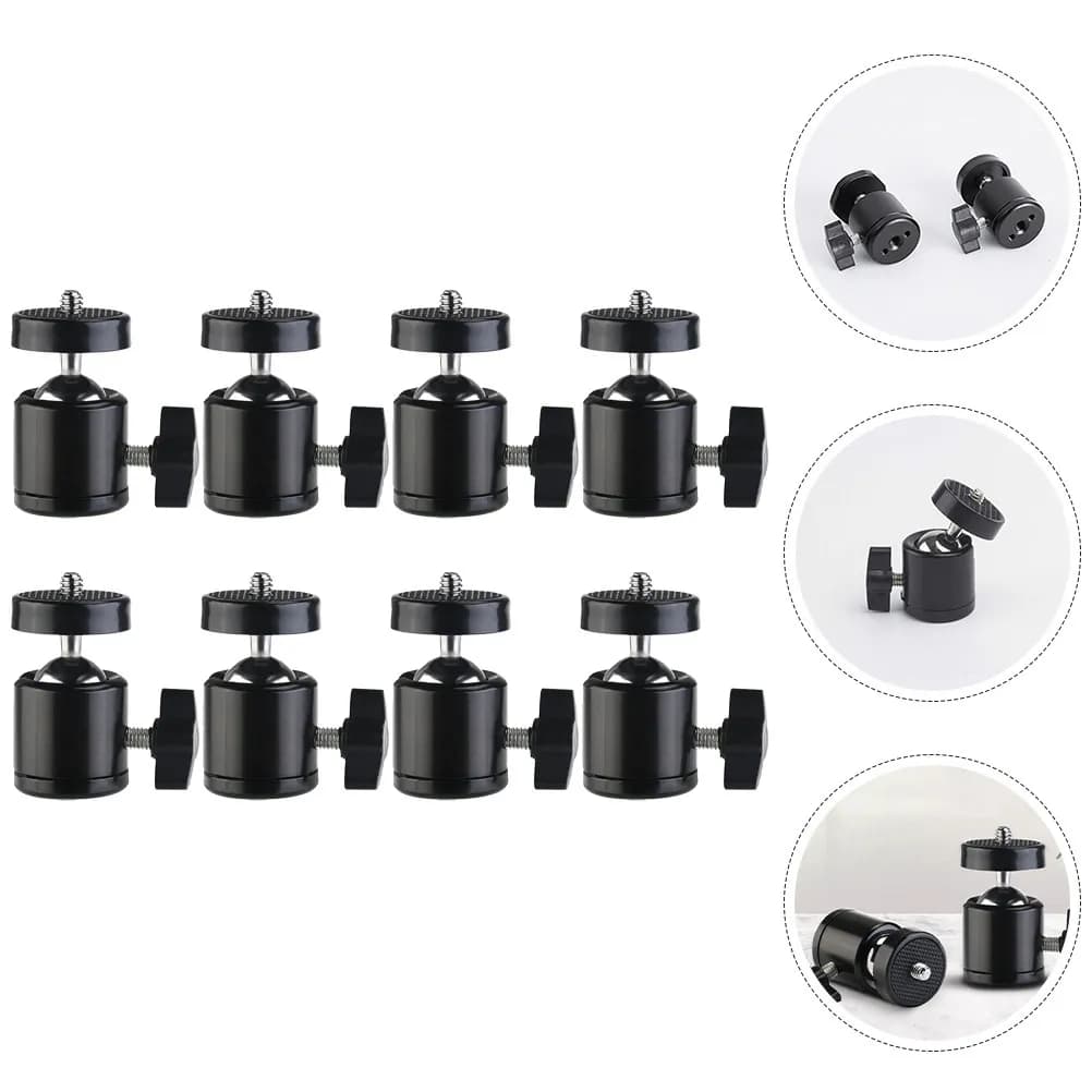 Set di 8 Teste a Sfera per Treppiede Fotografico, Adattatore per Montaggio Fotocamera in Metallo, Vite da 1/4, Rotazione a 360 Gradi per Streaming e Riprese
