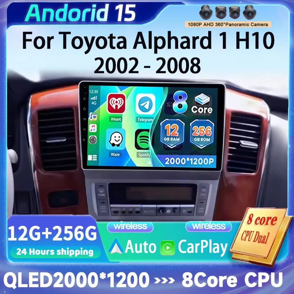 Autoradio Android 15 per Toyota Alphard 1 H10 2002-2008 con Carplay Auto, Schermo 2K, Lettore Multimediale, WIFI+4G, Stereo 2din