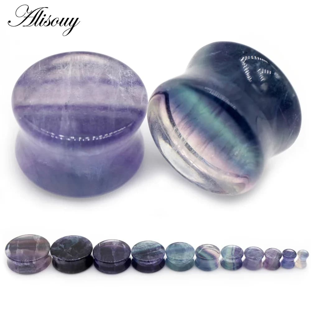 2 Pieces Dilators for Earrings in Stone, Tunnel and Plug in Fluorite Aurora, Earrings, Caliber Plug, Saddle, Piercing Moda