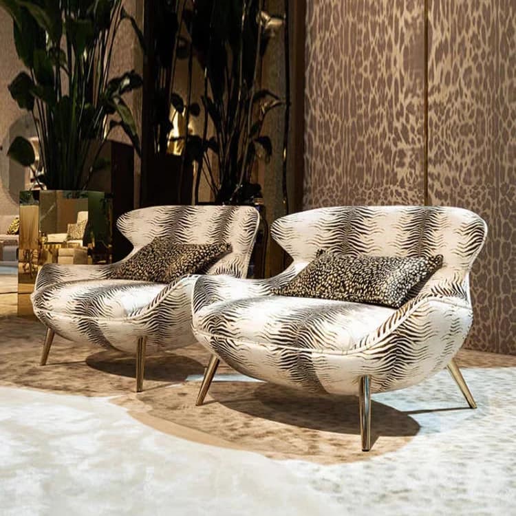 Sedia per divano singolo di lusso leggera italiana personalizzata Design creativo Villa Soggiorno di lusso Sedia per il tempo libero con gamba in metallo con stampa leopardata