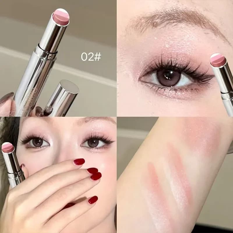 QIBEST 3 colori ombretto impermeabile stick perlescente baco da seta ombretto matita duraturo luccicante evidenziatore illumina il trucco