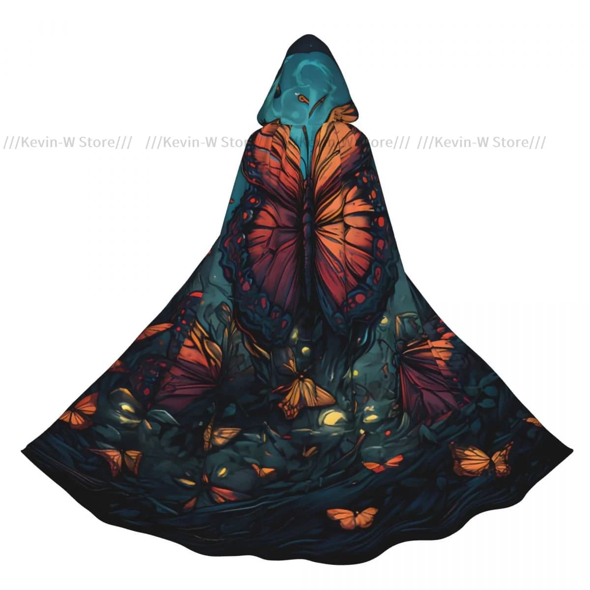 Butterflies On Night Sky Hooded Cloak Polyester Unisex Witch Cape Costume Accessory
