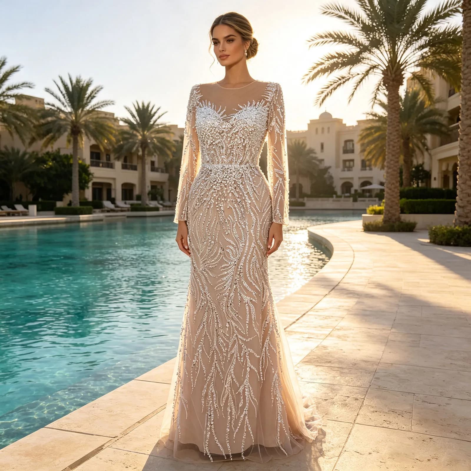 Abito da sera a sirena con perline Eshault&bridal, a maniche lunghe, con perle, abito formale da festa, Robe De Soiree per donne arabe, personalizzabile 2026