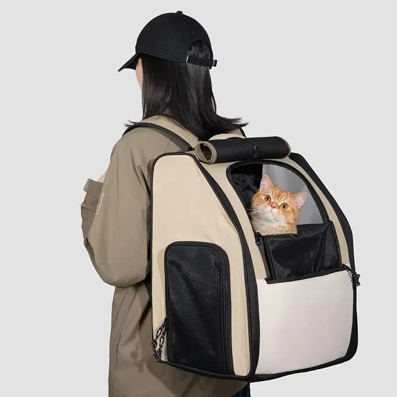 Large Capacity Foldable Pet Backpack Breathable Mesh Cat Carrier Bag Escape Proof Zipper Design Comfortable Travel Dog
