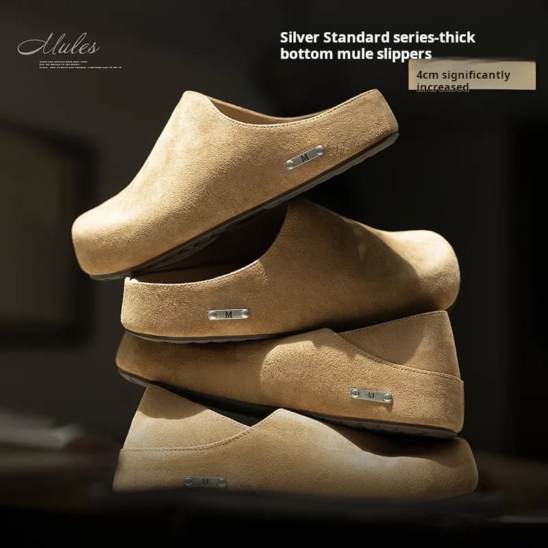 MRA Brand Men's Autumn‑Winter Height‑Boost Slippers, Old‑Money Clean‑Fit Commuter Closed‑Toe Slip‑On Mule Slides